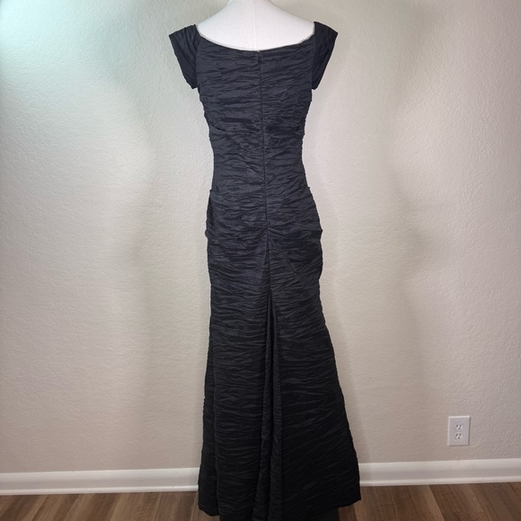 Vintage Alex Evenings Black Crinkle Cocktail Formal Maxi Mermaid Dress Size 12 - Picture 9 of 16